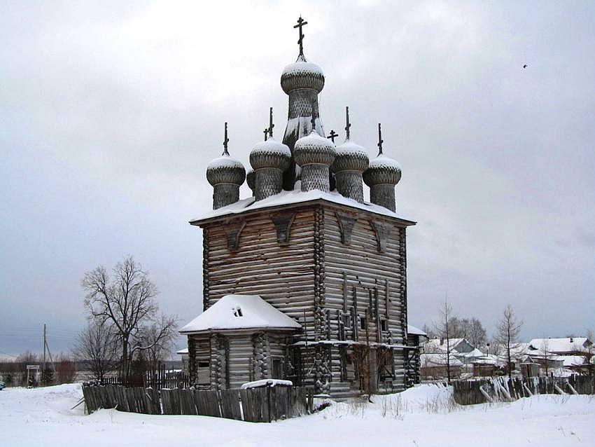 Церковь Покрова Пресвятой Богородицы (Сретения Господня), Рикасово (Заостровье) (Приморский район, Архангельская область). общий вид в ландшафте, вид с северо-востока