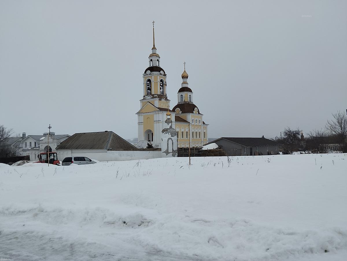 общий вид в ландшафте. Церковь Богоявления Господня, Богоявленка (Семилукский район, Воронежская область)