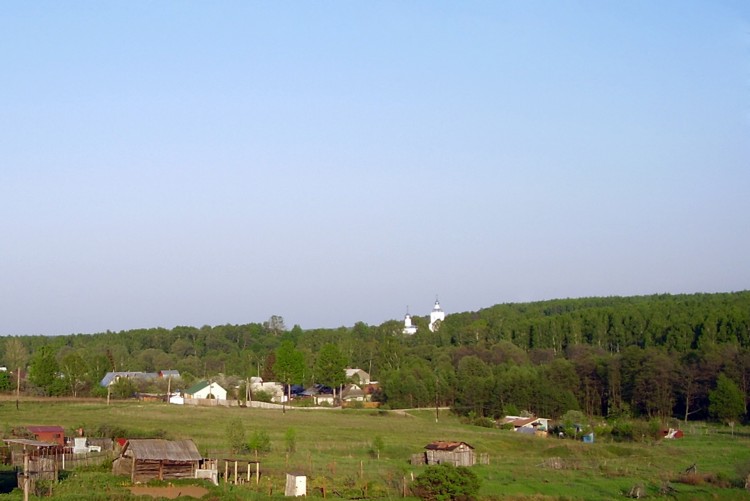Церковь Покрова Пресвятой Богородицы, Воскресенки (Ступинский городской округ, Московская область). общий вид в ландшафте, Вид из электрички