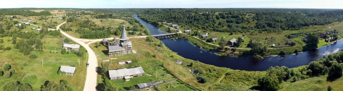 Саминский Погост. Храмовый комплекс Саминского погоста. Церкви Илии Пророка и Тихвинской иконы Божией Матери. общий вид в ландшафте