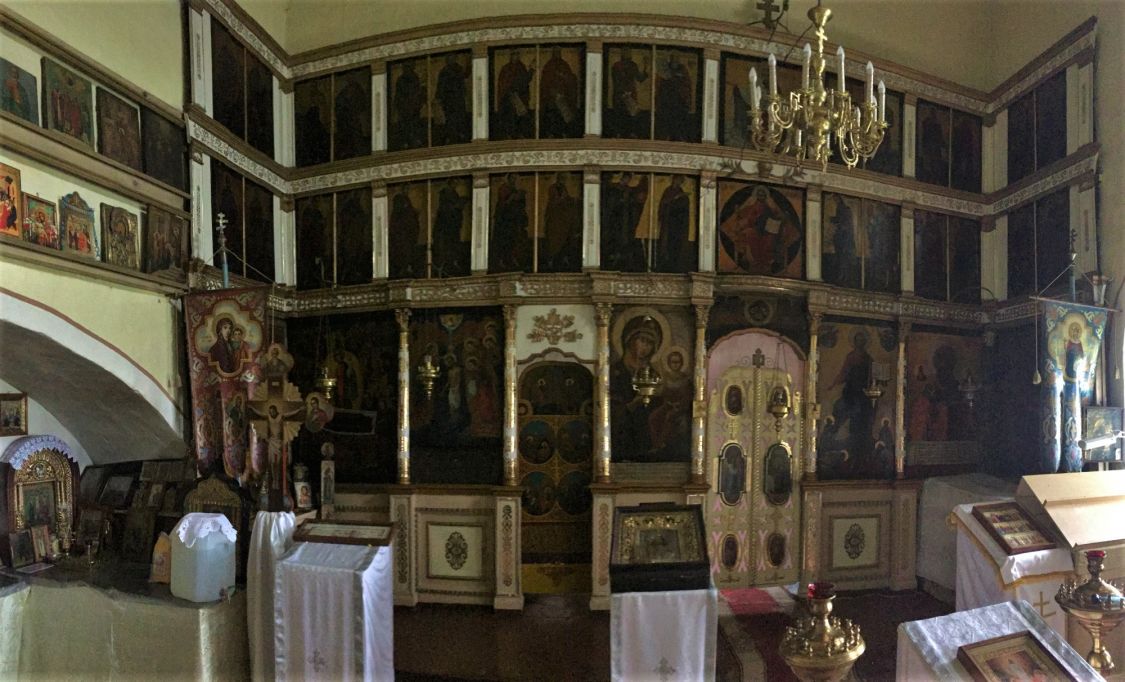 Церковь Воскресения Христова, Хетка (Верхние Матигоры) (Холмогорский район, Архангельская область). интерьер и убранство, Иконостас в правом (Никольском) приделе, панорама