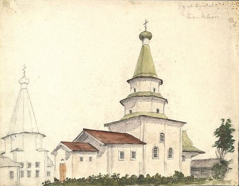 Церковь Петра и Павла, Погост (Ратонаволок) (Холмогорский район, Архангельская область). архивная фотография, Рисунок 1920 года из фондов Государственного музейного объединения 