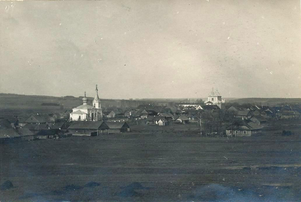 Церковь Георгия Победоносца, Гольшаны (Ошмянский район, Беларусь, Гродненская область). архивная фотография, Вид со стороны абсиды. Тиражная почтовая фотооткрытка 1916 г.