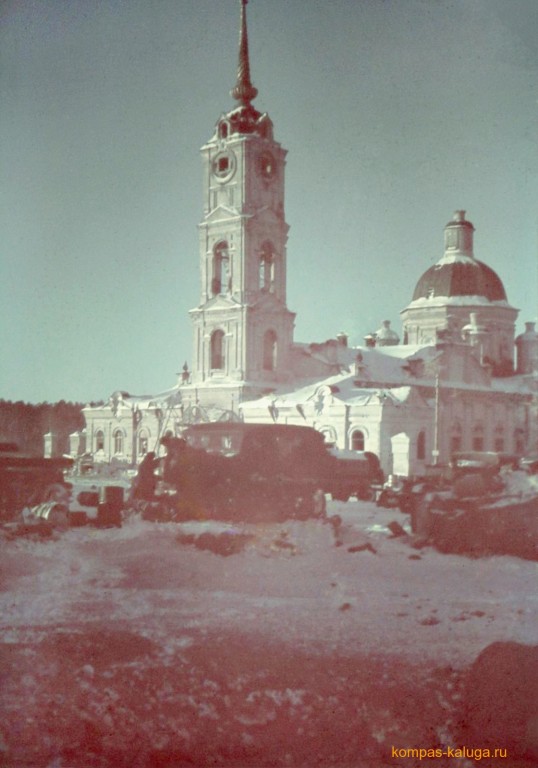 Собор Казанской иконы Божией Матери, Юхнов (Юхновский район, Калужская область). архивная фотография, Вид с юго-востока на немецком фото (источник - http://kompas-kaluga.ru/historyitem/12260/)