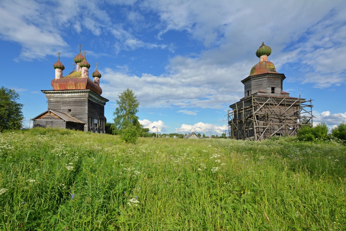 Храмовый комплекс Архангельского прихода, Шелоховская (Архангело) (Каргопольский район, Архангельская область). общий вид в ландшафте, Общий вид с запада