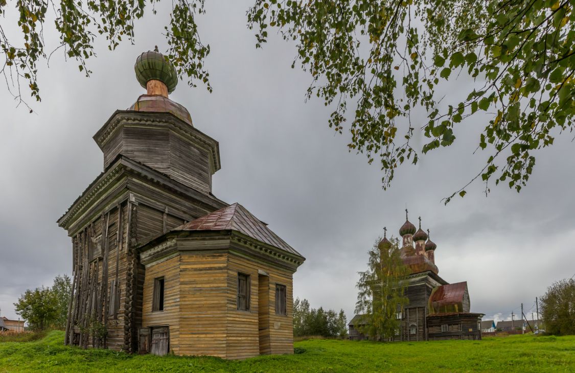 Шелоховская (Архангело). Храмовый комплекс. Церкви Михаила Архангела и Сретения Господня. фасады, Вид с юга