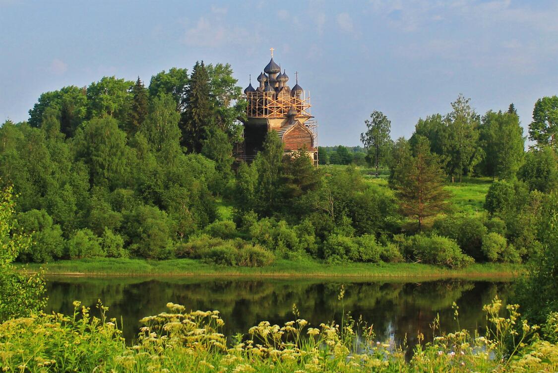 Церковь Рождества Пресвятой Богородицы, Бережная Дуброва (Плесецкий район, Архангельская область). документальные фотографии, Вид с правого берега