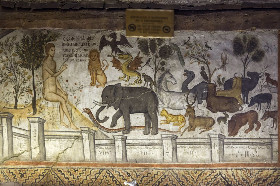 Николая Анапавсаса, монастырь, Метеоры (Μετέωρα) (Фессалия (Θεσσαλία), Греция). интерьер и убранство,  «Адам дает имена животным» в притворе собора