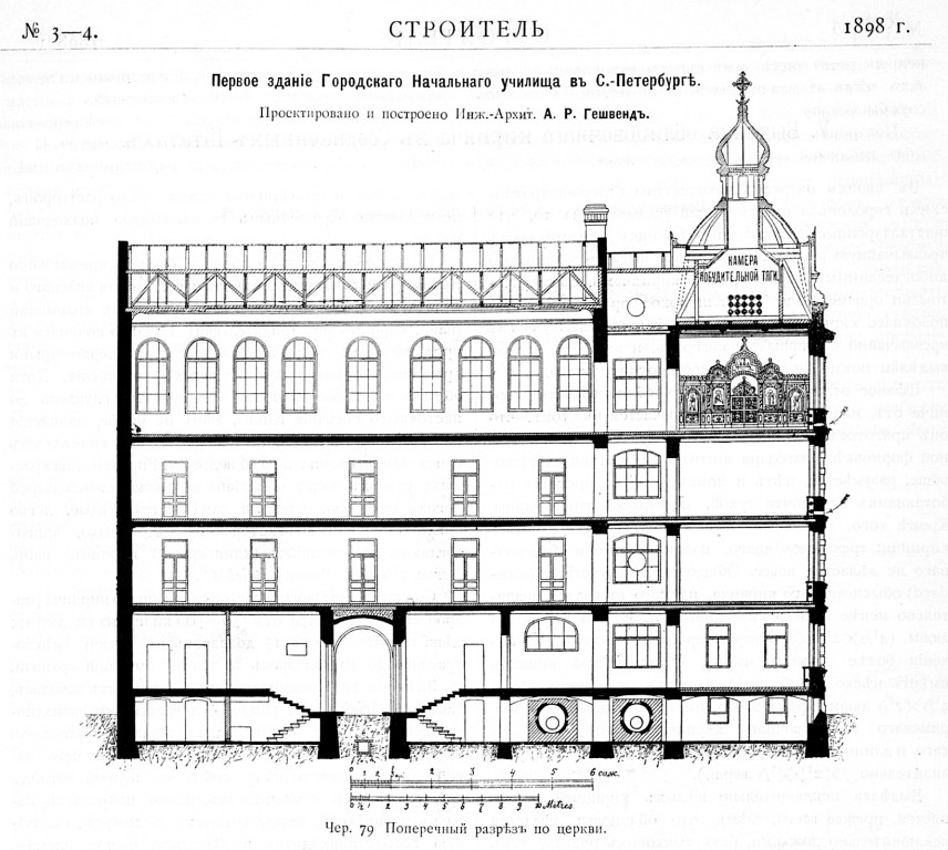 Василеостровский район. Домовая церковь Рождества Пресвятой Богородицы при бывшем Училищном доме в память Императрицы Екатерины II. архивная фотография, Рис. из журнала 