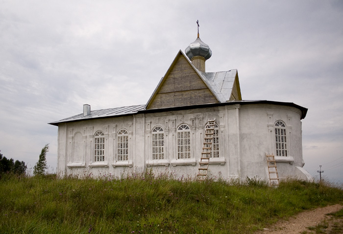 Церковь Покрова Пресвятой Богородицы (каменная), Ёлкино (Пестовский район, Новгородская область). общий вид в ландшафте