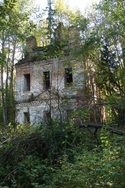 Покровское- на-Ухре, урочище. Церковь Покрова Пресвятой Богородицы. фасады, Церковь полностью заброшена, остались только стены.