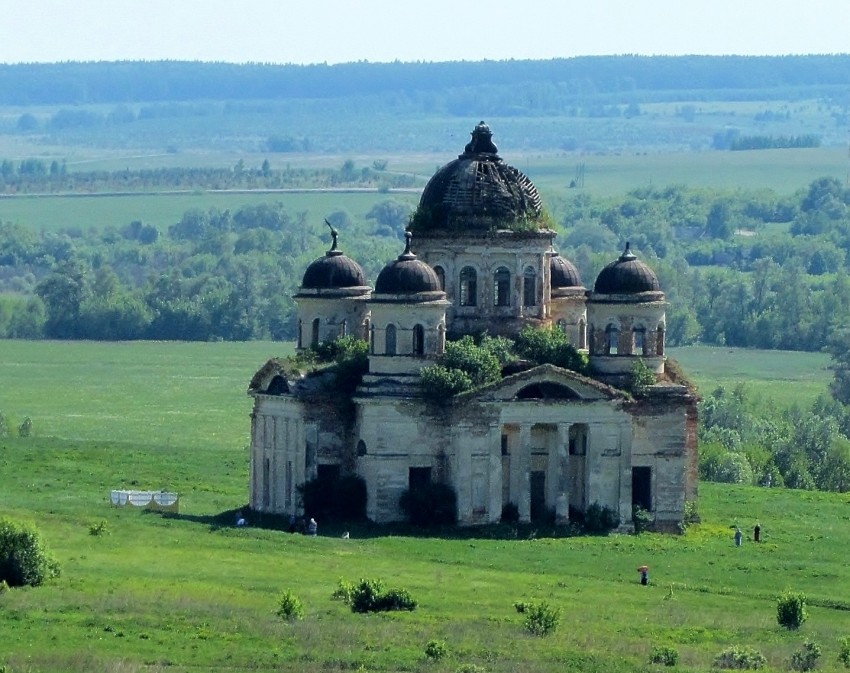 Пятино. Церковь Троицы Живоначальной. общий вид в ландшафте, вид с северо-востока