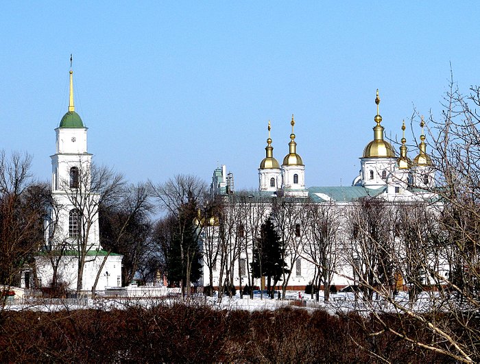 Полтава. Кафедральный собор Успения Пресвятой Богородицы. общий вид в ландшафте, Вид на собор с Замковой горы