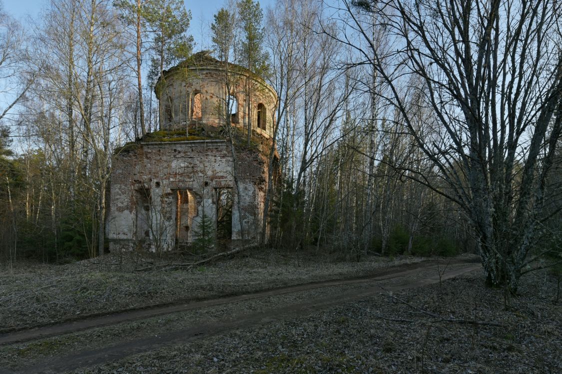 Холмец, погост. Церковь Михаила Архангела. общий вид в ландшафте, Общий вид с северо-запада