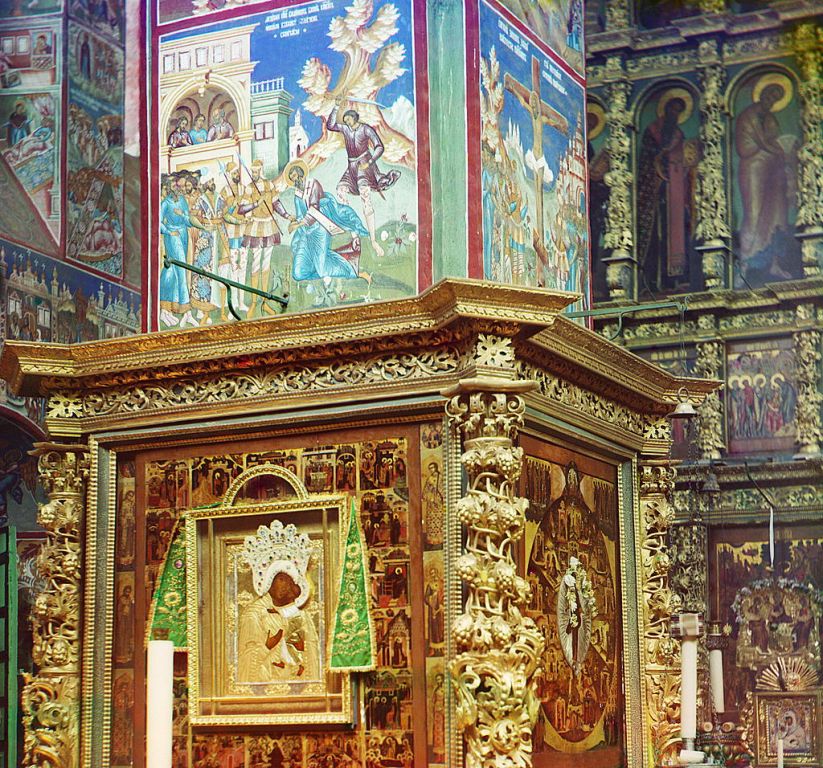Церковь Иоанна Златоуста в Коровниках, Ярославль (Ярославль, город, Ярославская область). архивная фотография, Фото С.М.Прокудина-Горского. Фреска на колонке