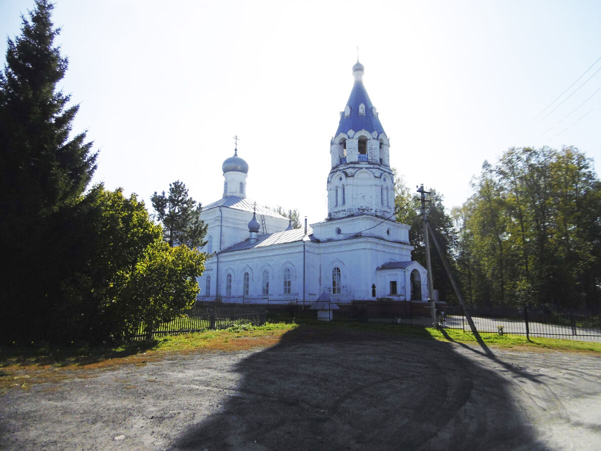 Церковь Преображения Господня, Чернолесская пустынь (Бор, ГО, Нижегородская область). общий вид в ландшафте, Вид церкви с центральной улицы села