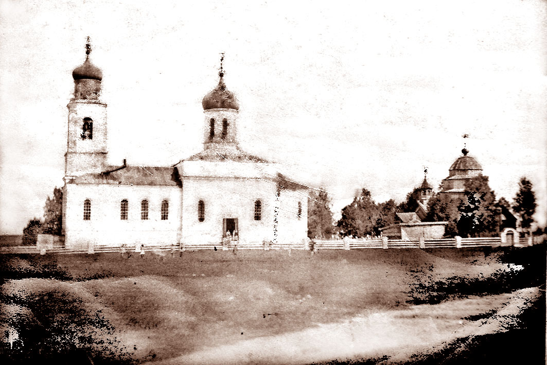 Всехсвятская (слева) и Богородицкая (справа) церкви. 1883 год., архивная фотография. Церковь Всех Святых, Семёнов (Семёновский ГО, Нижегородская область)