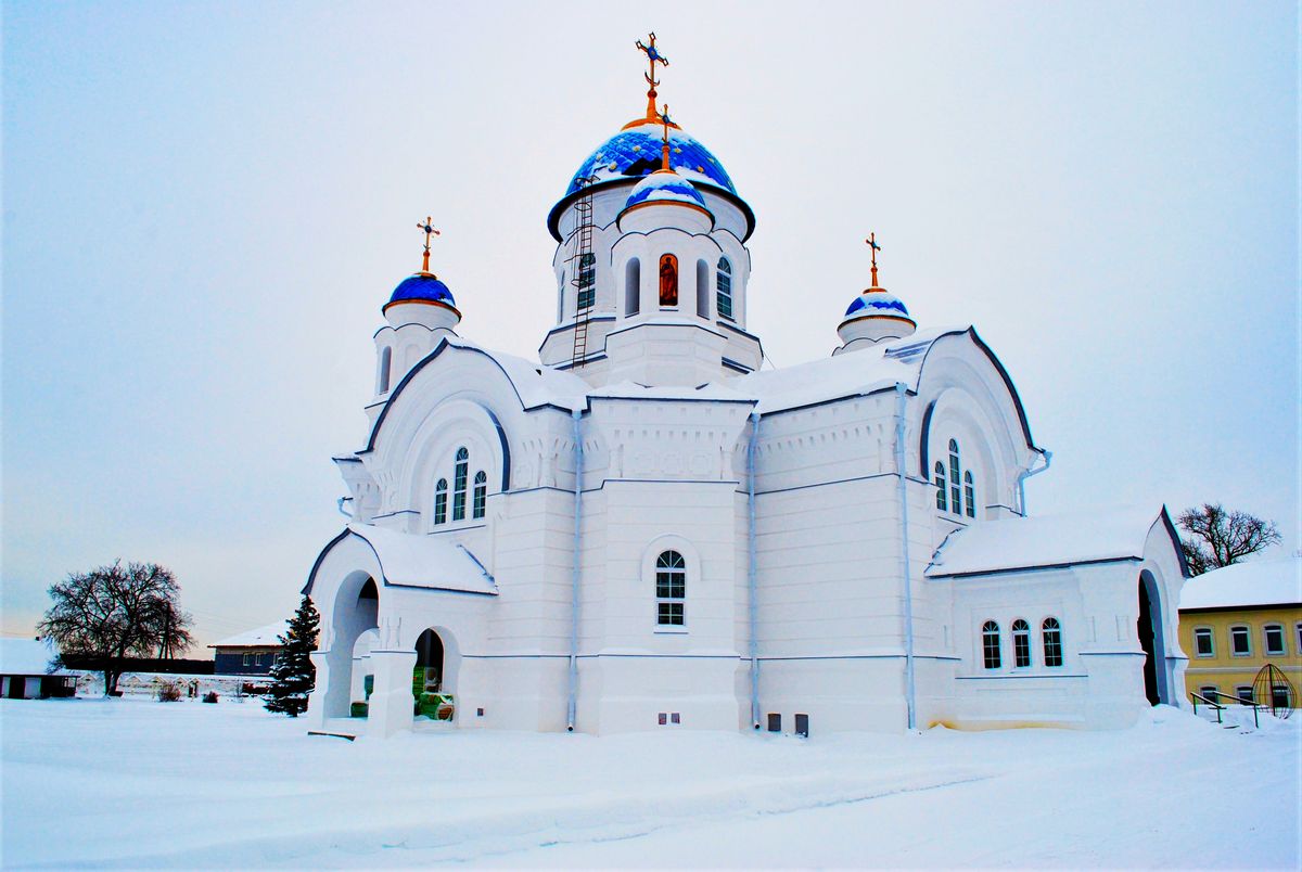 общий вид в ландшафте. Верхтеченский Троицкий женский монастырь. Церковь Николая Чудотворца, Верхняя Теча (Катайский район, Курганская область)
