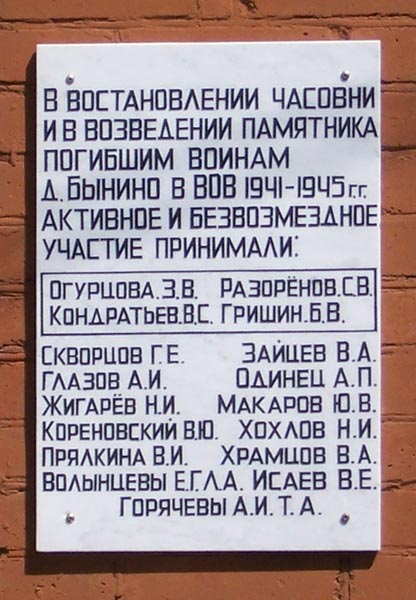 Часовня Казанской иконы Божией Матери, Бынино (Киржачский район, Владимирская область). дополнительная информация