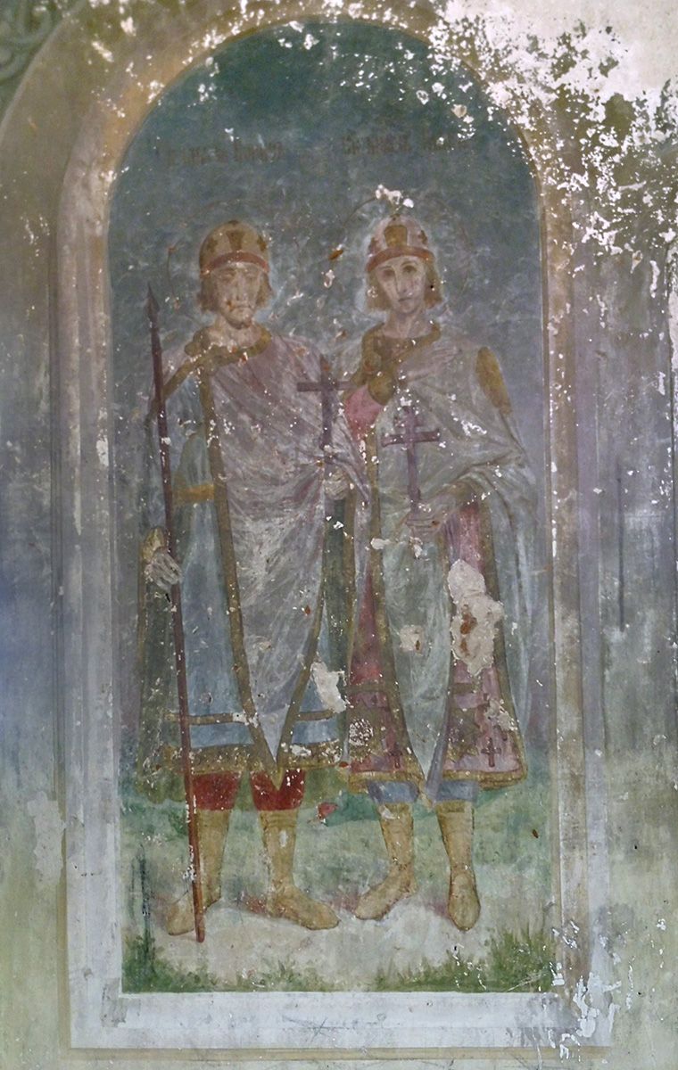 Церковь Иоанна Предтечи (старая), Анохинское (Ирбитский район (Ирбитское МО), Свердловская область). интерьер и убранство, Борис и Глеб. Настенная роспись
