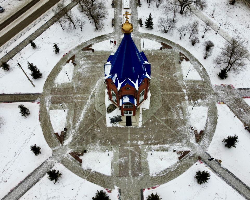 Часовня Пантелеимона Целителя, Минусинск (Минусинск, город, Красноярский край). общий вид в ландшафте, с дрона