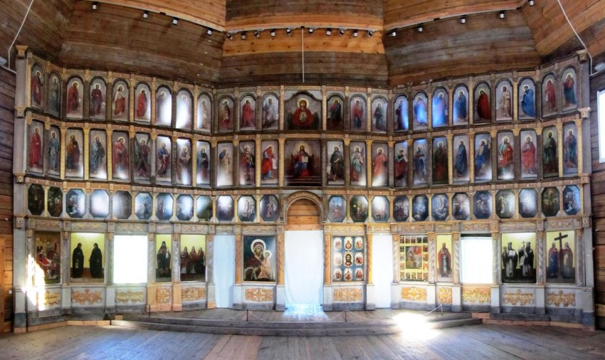 Церковь Илии Пророка, Ципино (Кирилловский район, Вологодская область). интерьер и убранство, иконостас (панорама)