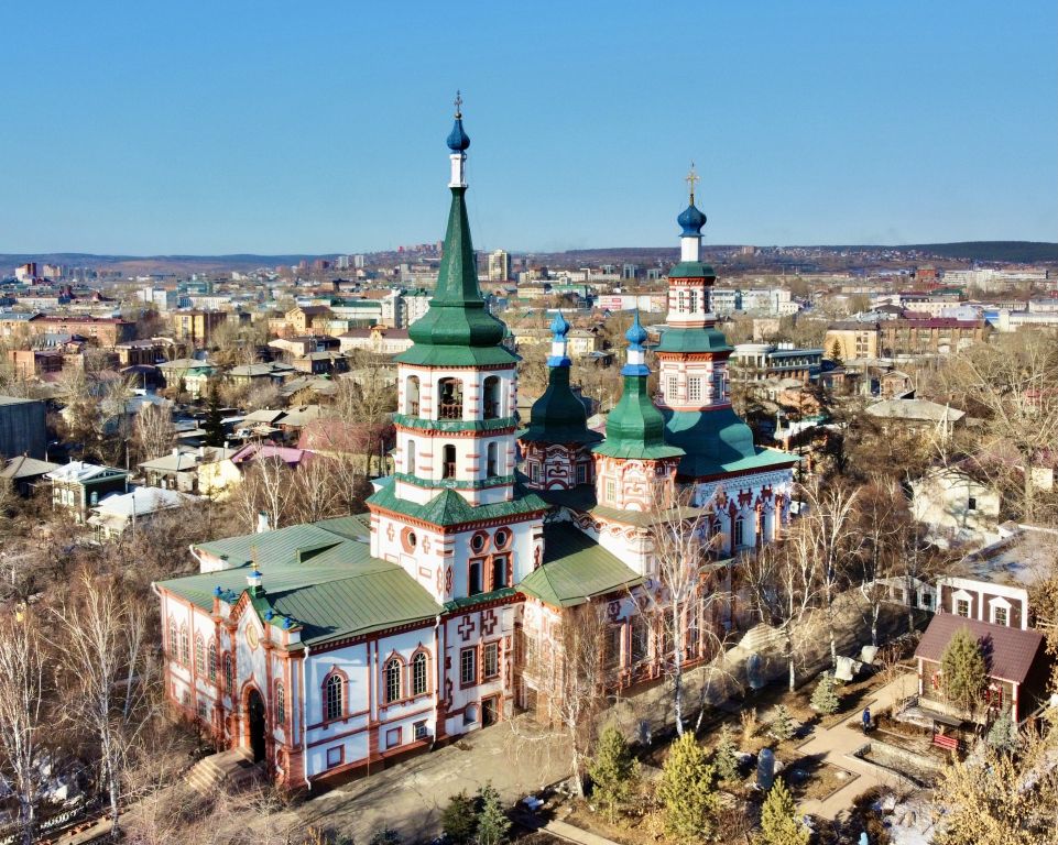 Иркутск. Церковь Воздвижения Креста Господня. общий вид в ландшафте, С воздуха 