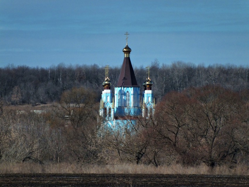 Церковь Казанской иконы Божией Матери, Колодезское (Невежколодезное) (Задонский район, Липецкая область). общий вид в ландшафте, Вид из Задонского района через Дон