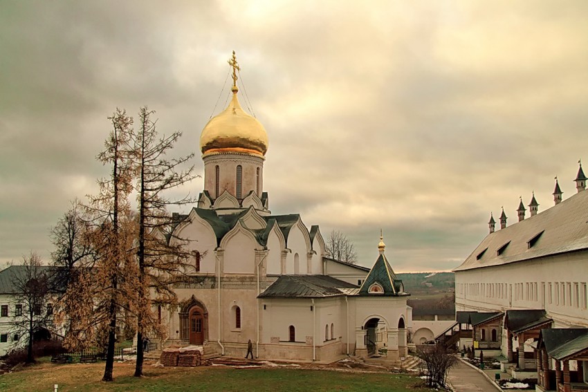 Саввино-Сторожевский монастырь. Собор Рождества Пресвятой Богородицы, Звенигород (Одинцовский городской округ и ЗАТО Власиха, Краснознаменск, Московская область). общий вид в ландшафте