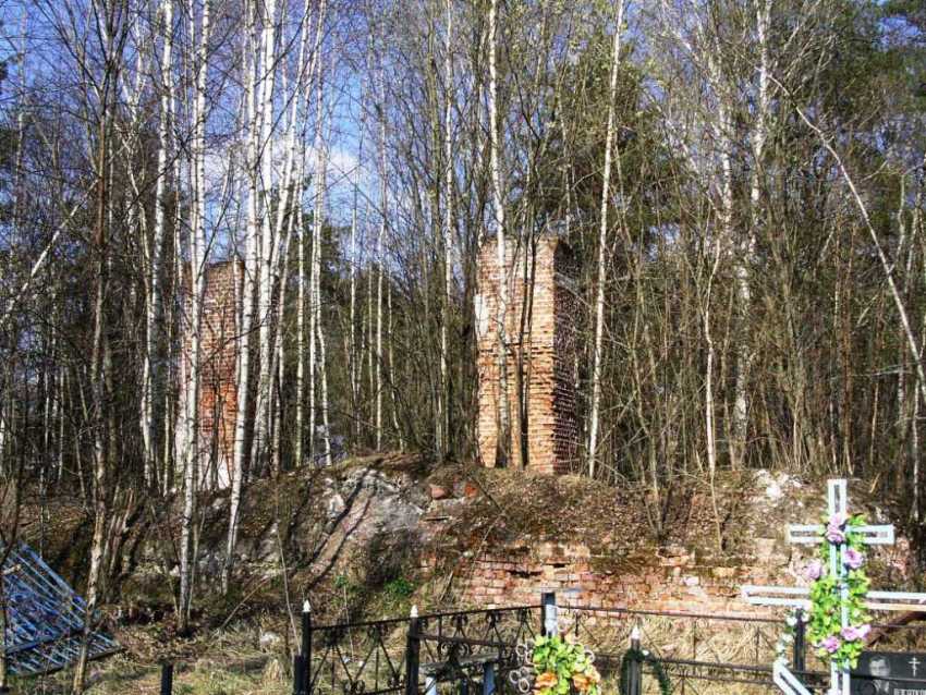 Церковь Покрова Пресвятой Богородицы, Васютино (Орехово-Зуевский городской округ, Московская область). фасады, колонны и остатки западной стены основного объема, вид с юга