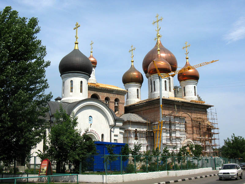 Рязанский. Церковь Введения Пресвятой Богородицы во Храм на Рязанском проспекте. общий вид в ландшафте, слева на переднем плане -- церковь Сергия Радонежского