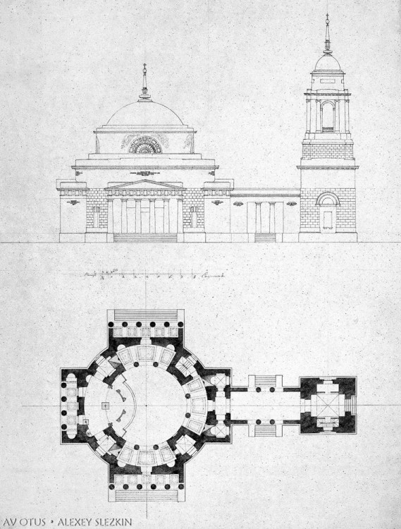 Бобылёвка. Церковь Троицы Живоначальной. графика, Проект из папки А. Г. Григорьева (Государственный Исторический музей)