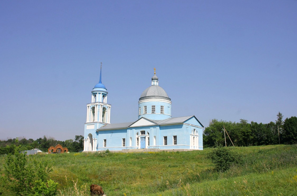 Церковь Успения Пресвятой Богородицы, Нижний Воргол (Елецкий район и г. Елец, Липецкая область). общий вид в ландшафте, общий вид с юго-востока