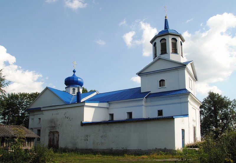 Пронь. Церковь Введения во храм Пресвятой Богородицы. общий вид в ландшафте, Вид с севера