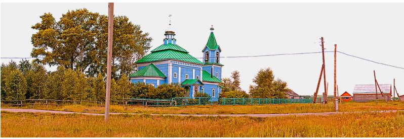 Воздвиженка. Церковь Воздвижения Креста Господня. общий вид в ландшафте