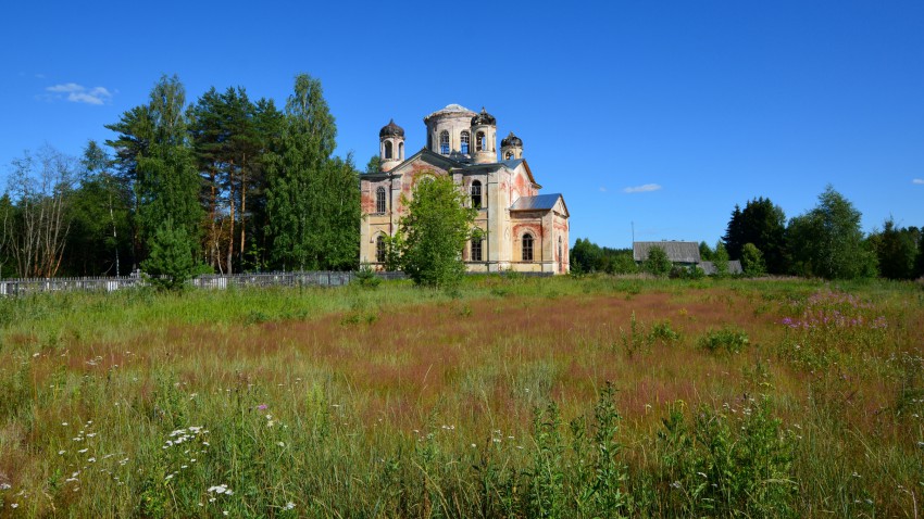 Николо-Бор, погост. Церковь Николая Чудотворца. общий вид в ландшафте, Вид с северо-запада
