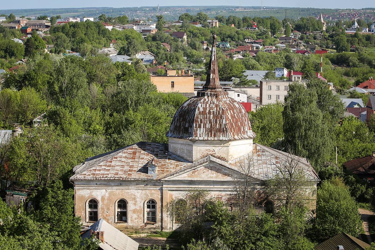 Вид с колокольни собора Николая Чудотворца ("Николы Белого"), общий вид в ландшафте. Распятский монастырь. Собор Распятия Христова, Серпухов (Серпуховский городской округ и гг. Протвино, Пущино, Московская область)