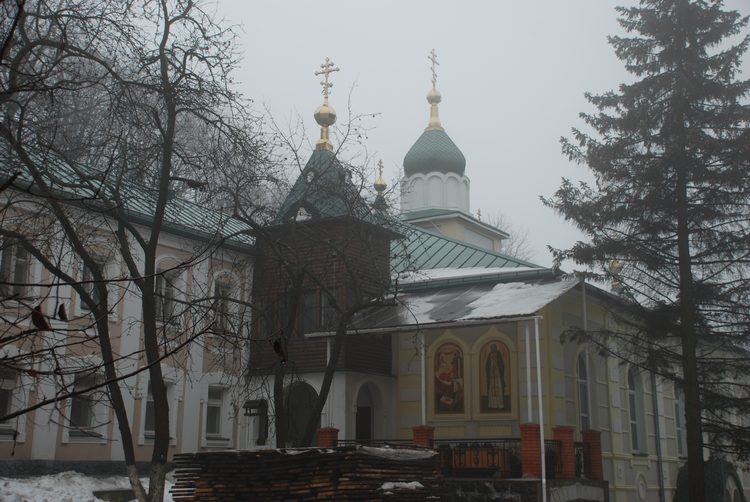 Киев. Гнилецкий пещерный мужской монастырь Рождества Пресвятой Богородицы в Церковщине. общий вид в ландшафте