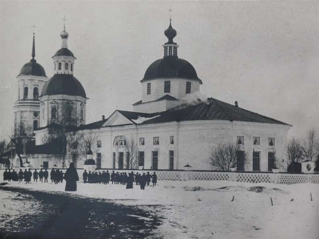 Предтеченская (слева) и Покровская (справа) церкви., архивная фотография. Церковь Рождества Иоанна Предтечи (старая), Абрамово (Арзамасский район и г. Арзамас, Нижегородская область)