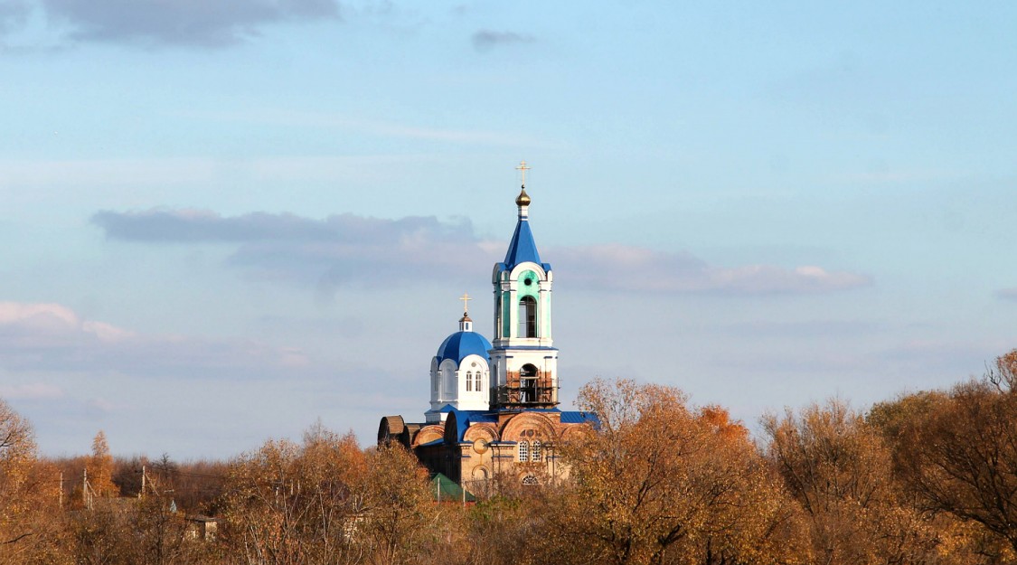 Верхний Телелюй. Церковь Покрова Пресвятой Богородицы. фасады, вид с трассы Усмань-Грязи