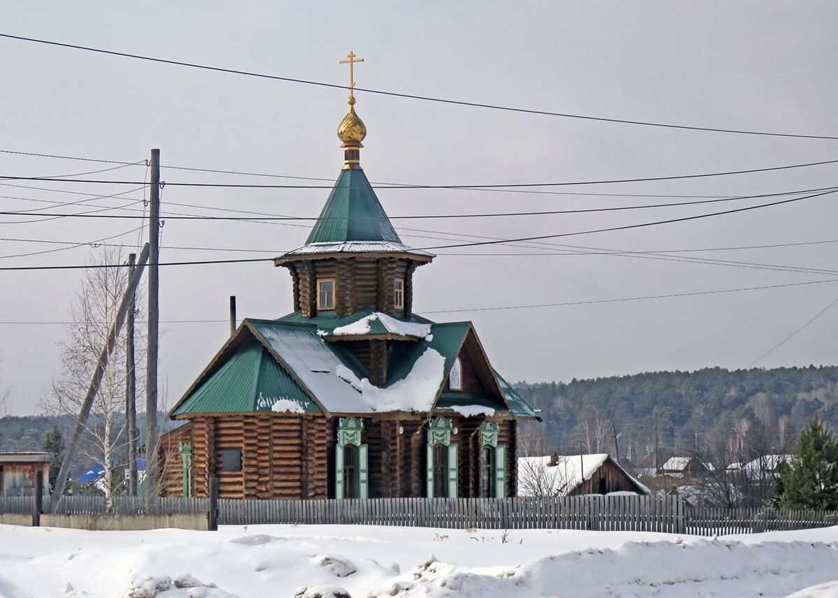 Церковь Николая Чудотворца, Мокрушинское (Казачинский район, Красноярский край). общий вид в ландшафте