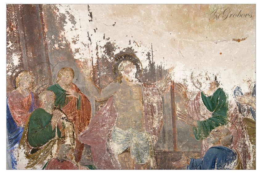 Веска. Церковь Николая Чудотворца. интерьер и убранство, фрагмент росписи стен храма