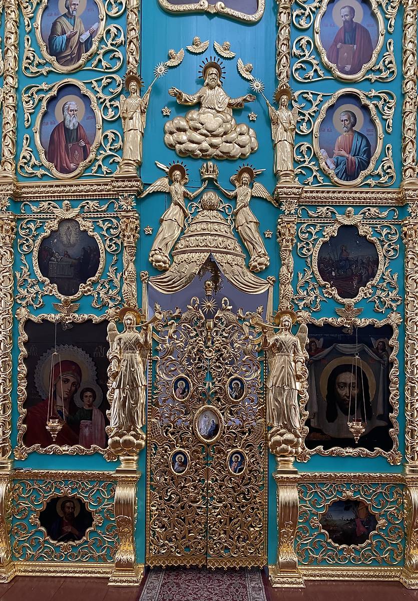 Царские врата главного иконостаса, интерьер и убранство. Спасо-Преображенский монастырь. Собор Преображения Господня, Енисейск (Енисейский район и г. Енисейск, Красноярский край)