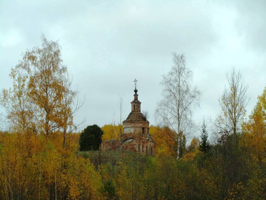 Пырский погост. Церковь Спаса Преображения на Пырской Ёдоме. общий вид в ландшафте