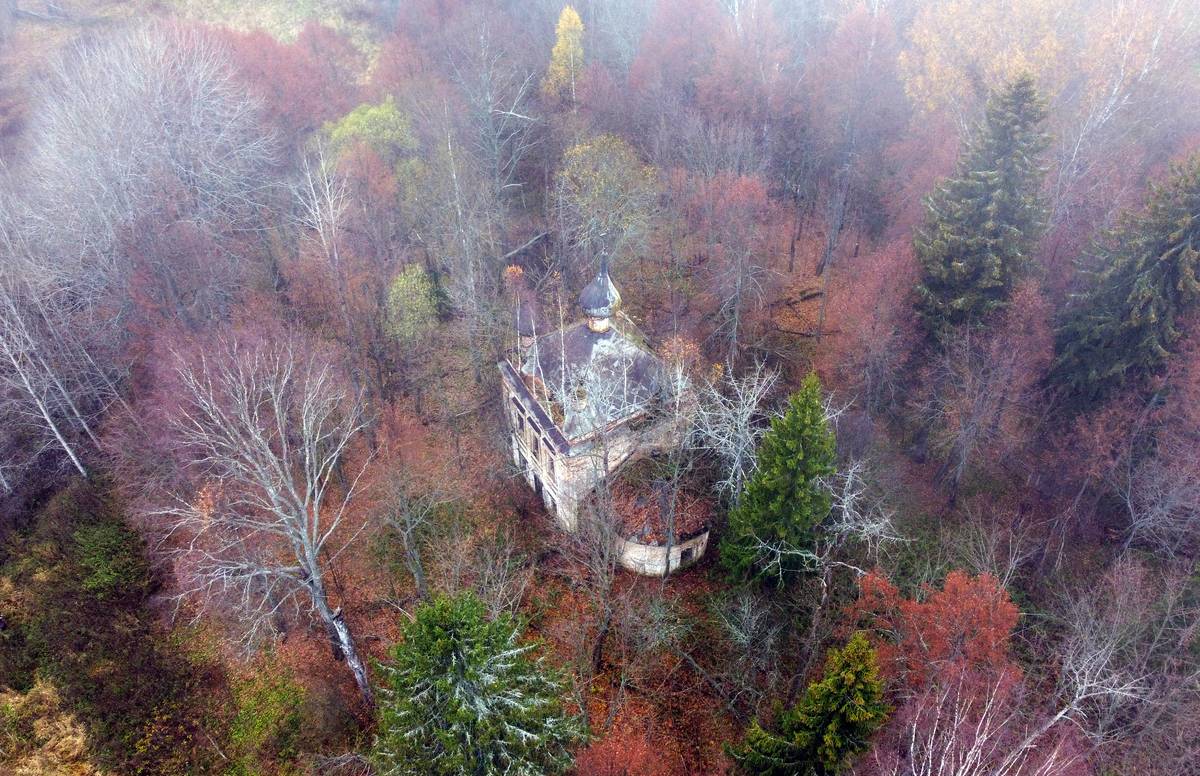 Церковь Рождества Пресвятой Богородицы на Сендеге, Никола-Пустынь (Островский район, Костромская область). общий вид в ландшафте