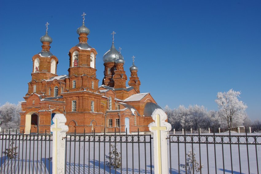 Черкасское. Церковь Покрова Пресвятой Богородицы. общий вид в ландшафте