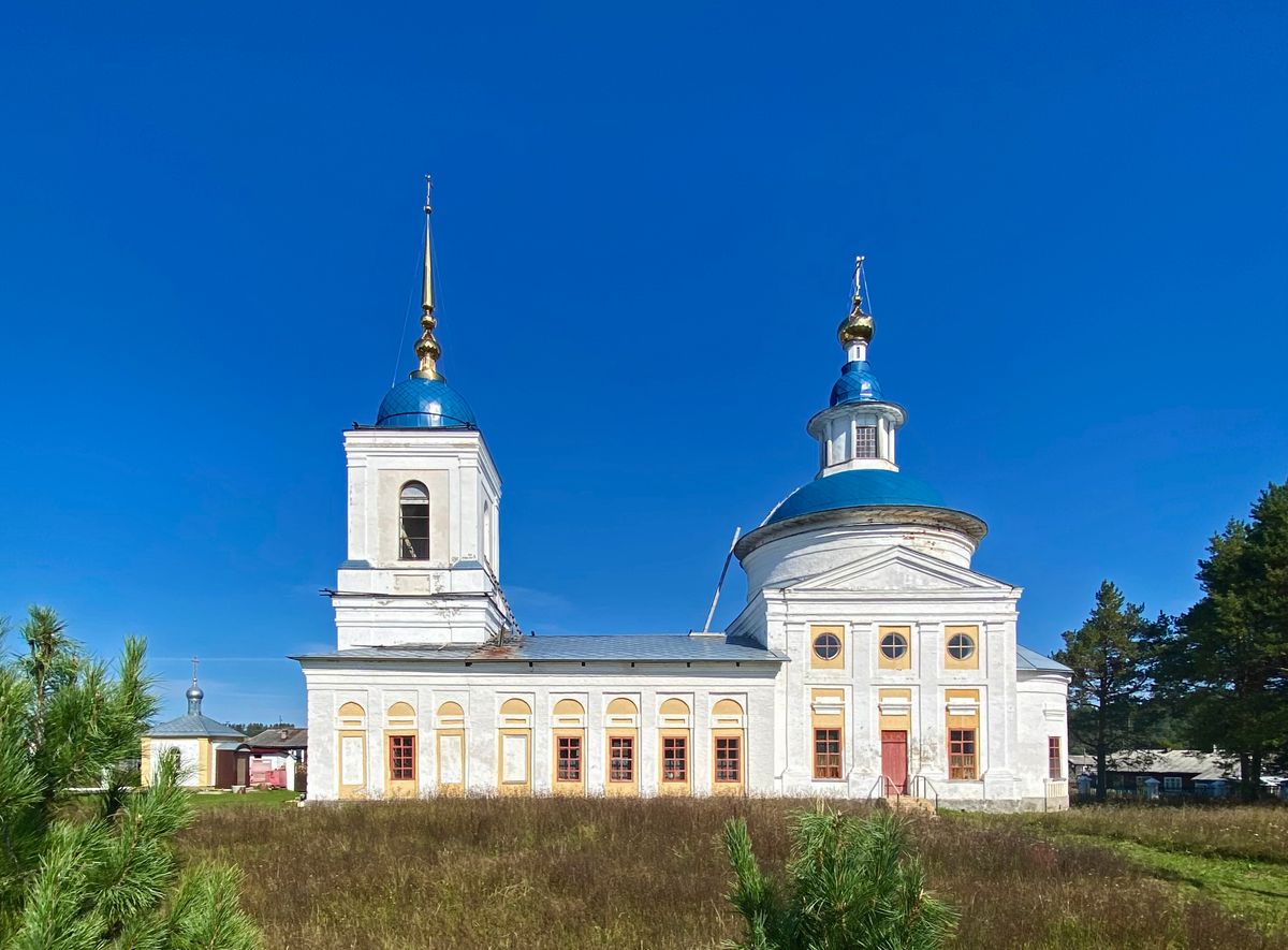 Вид с юга, фасады. Церковь Преображения Господня, Папинская (Коношский район, Архангельская область)