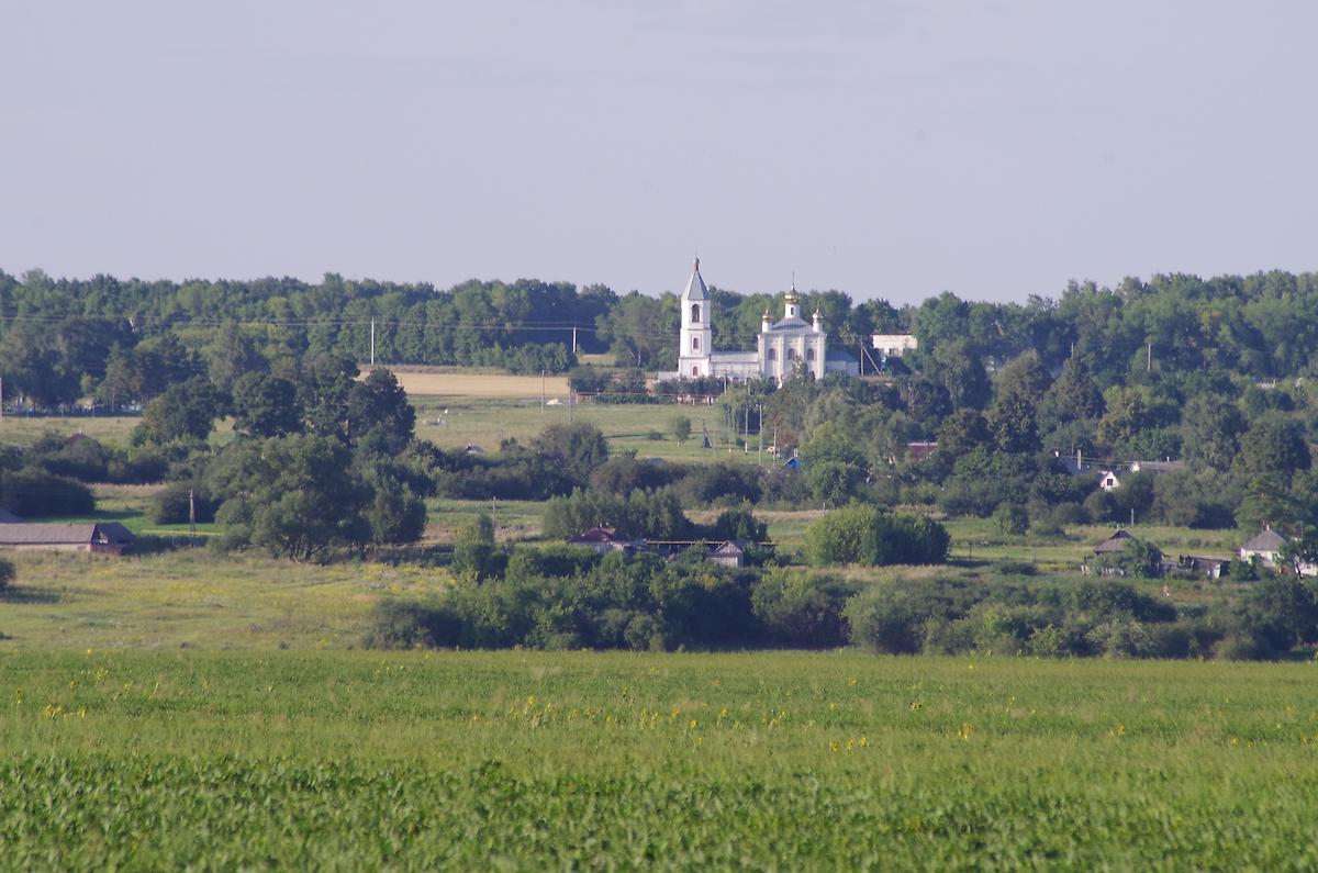 общий вид в ландшафте. Церковь Параскевы Пятницы, Заячье (Корочанский район, Белгородская область)