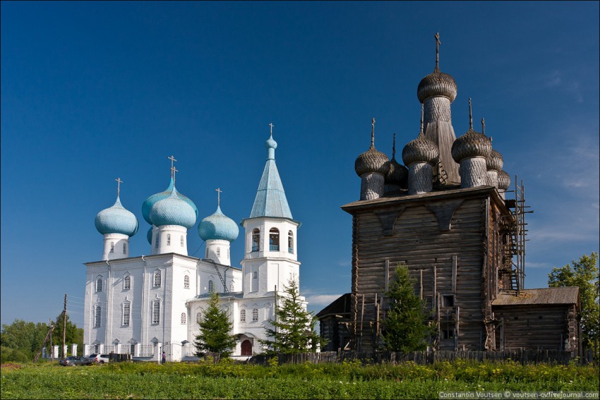 Рикасово (Заостровье). Храмовый комплекс. Церкви Сретения Господня и Покрова Пресвятой Богородицы. фасады