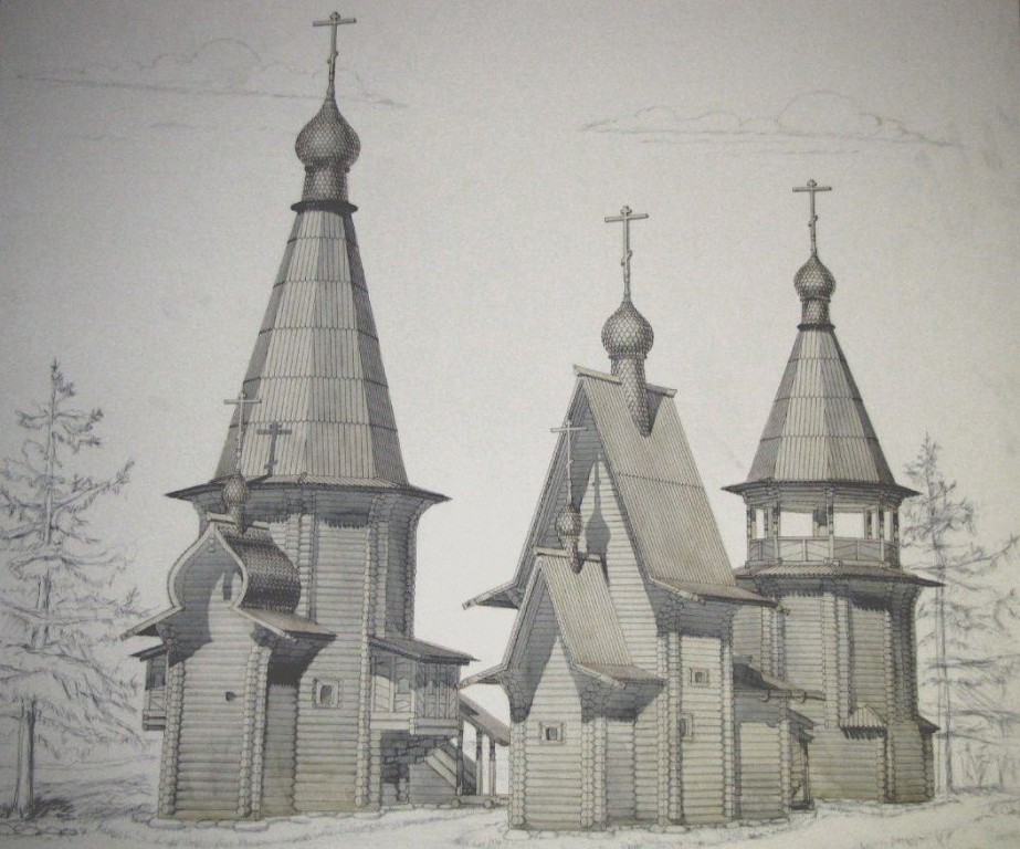 Церковь Илии Пророка, Часовенская (Задняя Дуброва) (Плесецкий район, Архангельская область). графика, Ильинская и Успенская церкви, реконструкция